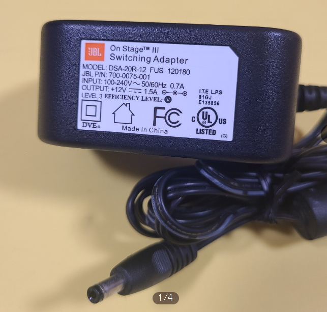 *Brand NEW*JBL ON Stage Ⅲ DSA-20R-12 FUS 120180 12v 1.5A AC ADAPTER Power Supply - Click Image to Close