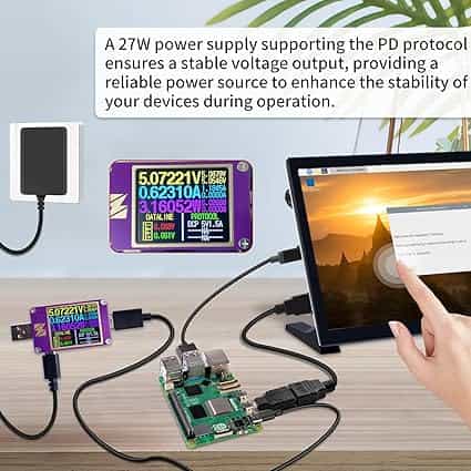 27W Power Supply for Raspberry Pi 5, PD Adapter USB C Power Adapter for Raspberry Pi 5 16GB/8GB/4GB/2GB Conne
