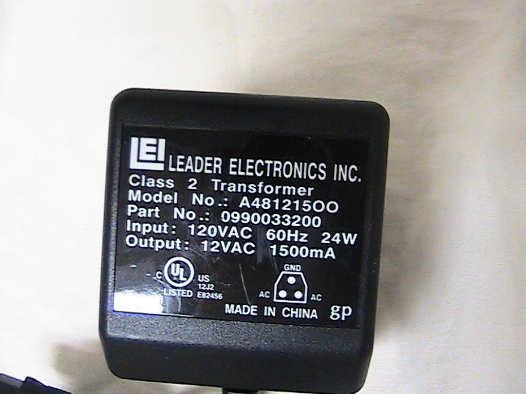 *Brand NEW* 12VAC 1500MA LEADER ELECTRONICS A481215OO 120VAC AC ADAPTER