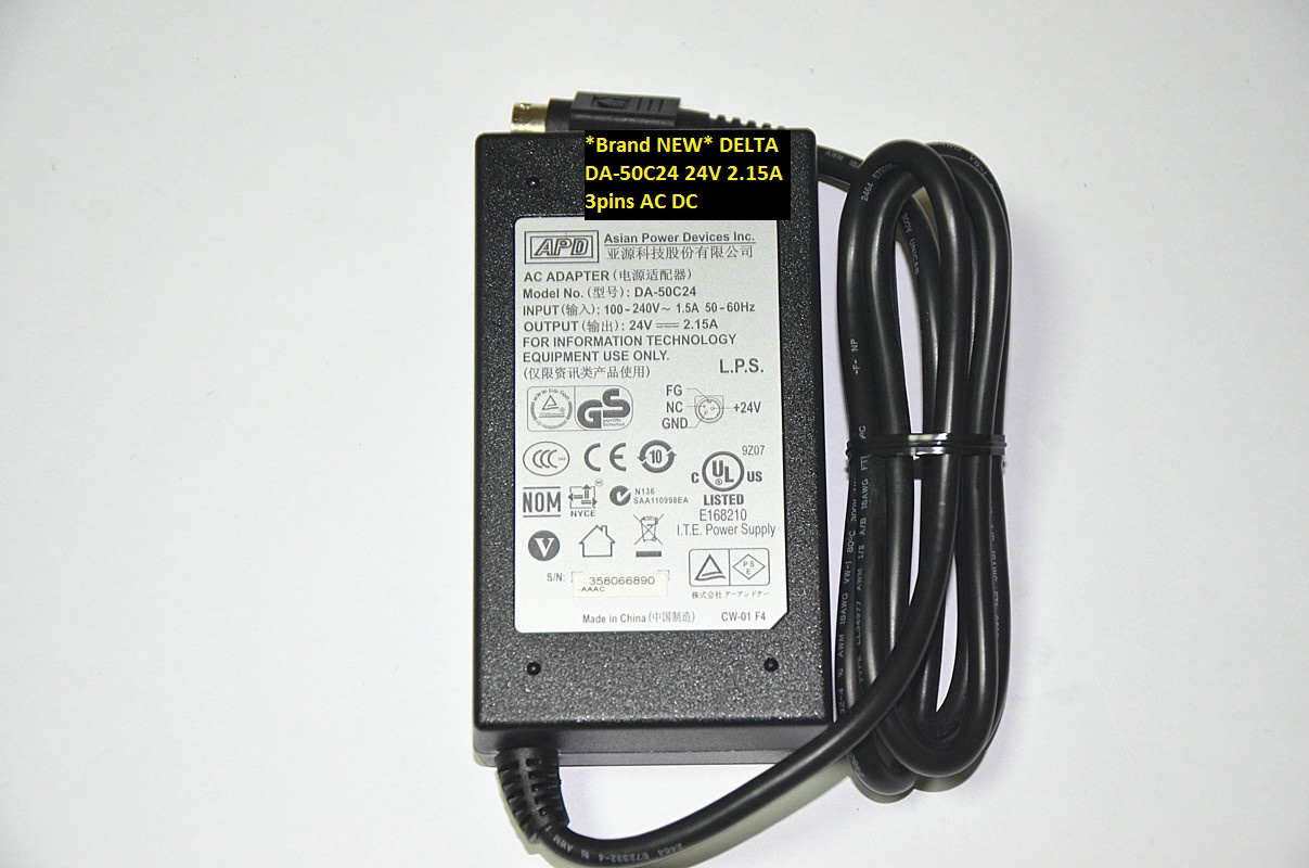 *Brand NEW* APD AC100-240V 50/60Hz 24V 2.15A DA-50C24 3pins AC DC ADAPTER POWER SUPPLY