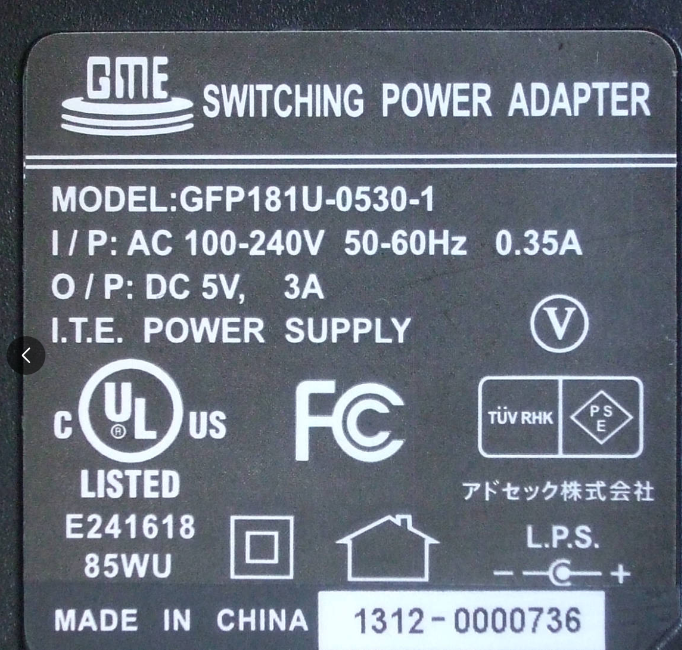 *Brand NEW*DC5V 3A AC/DC Adapter GME GFP181U-0530-1 Power Supply