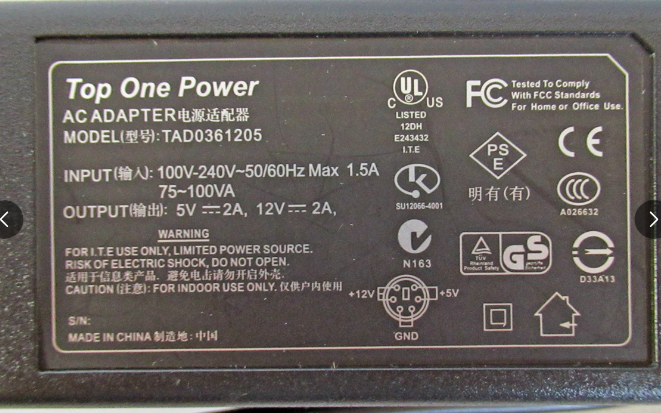 *Brand NEW*TAD0361205 Top One Power 5V-2A 12V-2A AC/DC ADAPTER Power Supply - Click Image to Close