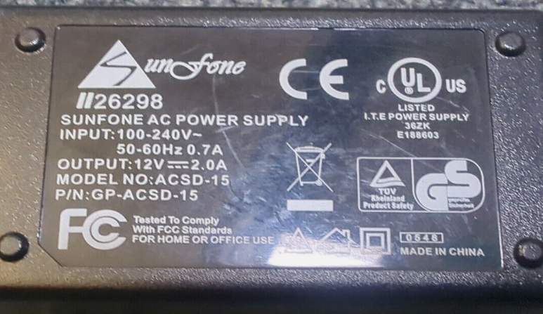 *Brand NEW*Sunfone GP-ACSD-15 5V 3.0A AC ADAPTER POWER SUPPLY