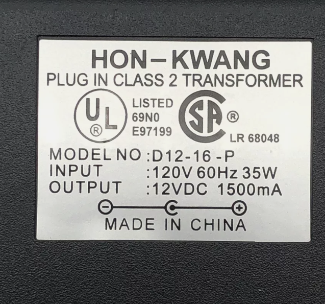 *Brand NEW*D12-16-P Genuine Hon-Kwang 12V 1.5A AC/DC Adapter In Class 2 Transformer