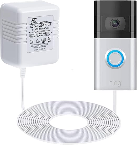 Doorbell Transformer 24V Adapter for Ring Video Doorbell, 16.4ft Long C Wire Power Supply, Compatible with Rin Doorbell Transformer 24V Adapter for Ring Video Doorbell, 16.4ft Long C Wire Power Supply, Compatible with Rin