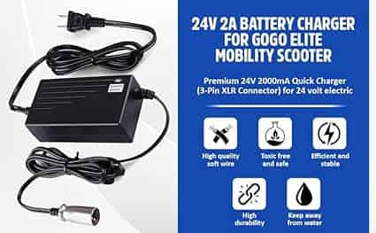 *Brand NEW*GoGo Mobility Scooter - Premium 24V 2000mA Quick Charger (3-Pin XLR Connector) for Drive Medical, G