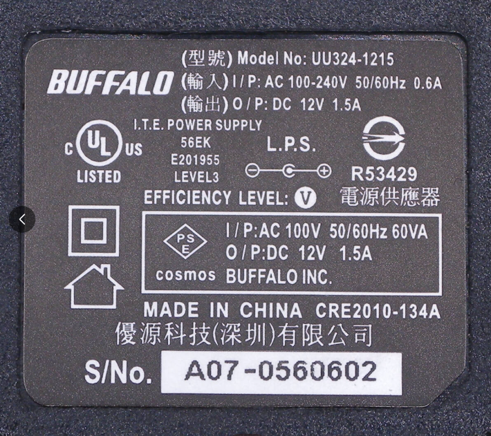 *Brand NEW*BUFFALO UU324-1215 12V 12.0V 1.5A AC/DC Adapter Power Supply