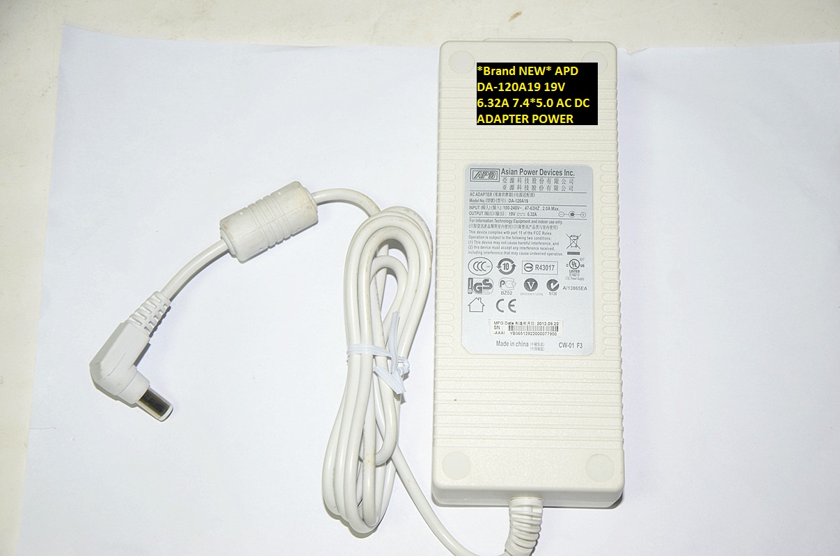 *Brand NEW* APD 19V 6.32A DA-120A19 7.4*5.0 AC DC ADAPTER POWER SUPPLY