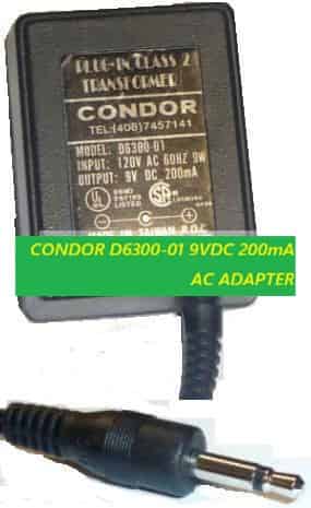 *Brand NEW*CONDOR 9VDC 200mA AC ADAPTER D6300-01 PLUG IN CLASS 2 TRANSFORME Power Supply