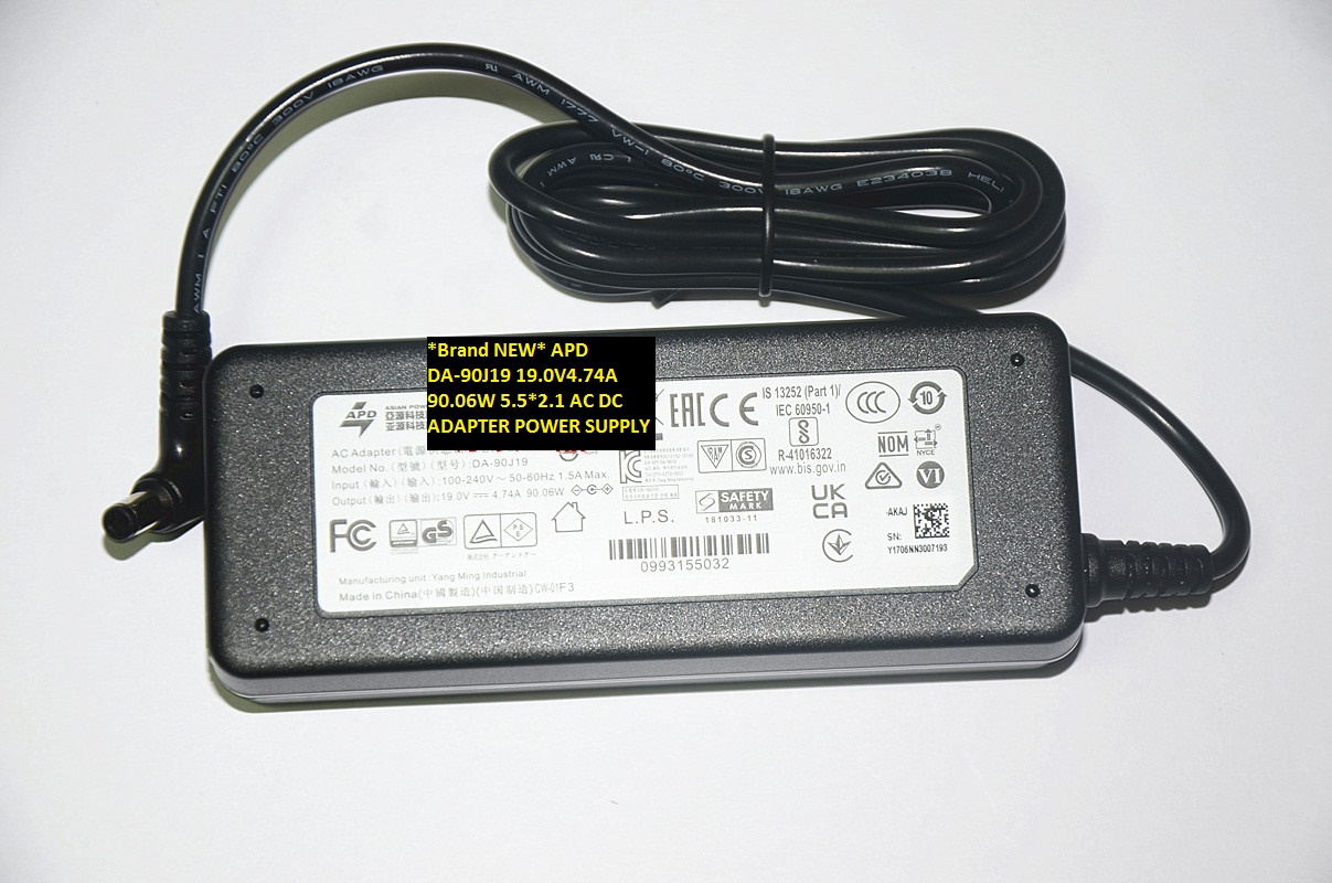 *Brand NEW* APD 19.0V4.74A DA-90J19 90.06W 5.5*2.1 AC DC ADAPTER POWER SUPPLY - Click Image to Close