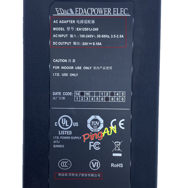 *Brand NEW* 24V 9.16A AC DC ADAPTER AC100-240V EDAC EDACPOWER ELEC.EA12501J-240 POWER SUPPLY