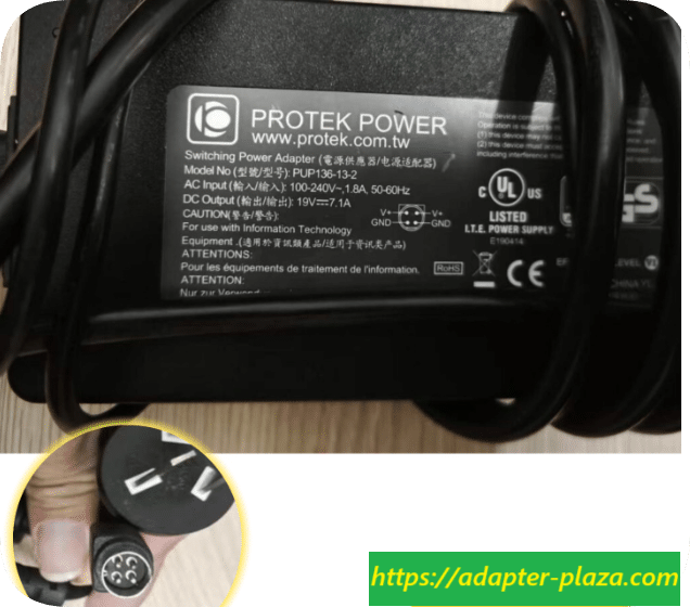 *Brand NEW*PROTEK Power PUP136-13-2 power adapter for PMS Lasair III5100 particle counter FSP 19V 7.1A 4-pin