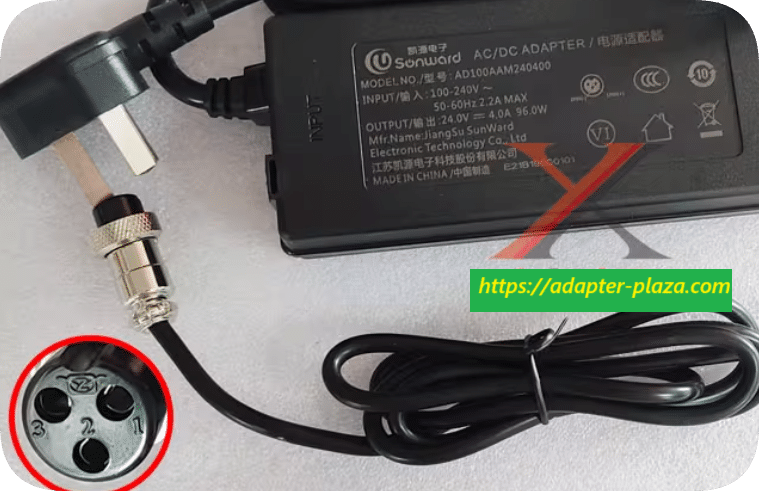 *Brand NEW*Kaiyuan 24V 4A 96W Power Adapter Cable AD100AAM240400 Aviation Three-Prong Connector DC Transformer