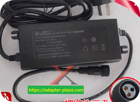 *Brand NEW*AD72CDM360200 Kaiyuan 36V 2A power adapter with special plug featuring a three-hole three-core DC p