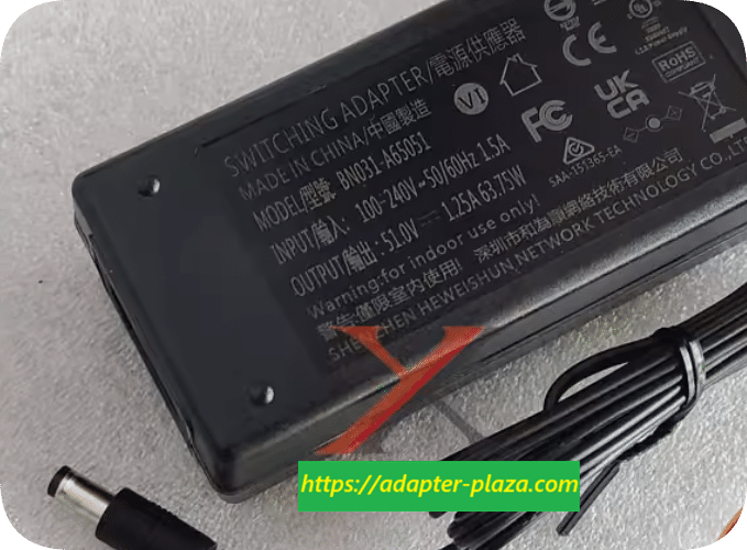 *Brand NEW* Hikvision PoE switch transformer Heweishun 51V 1.25A power adapter BN031-A65051 63.75W charging ca