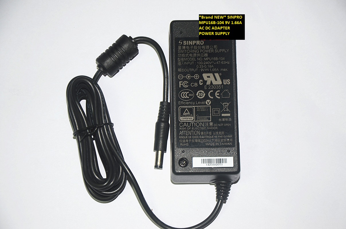 *Brand NEW* 9V 1.66A SINPRO MPU16B-104 AC DC ADAPTER POWER SUPPLY