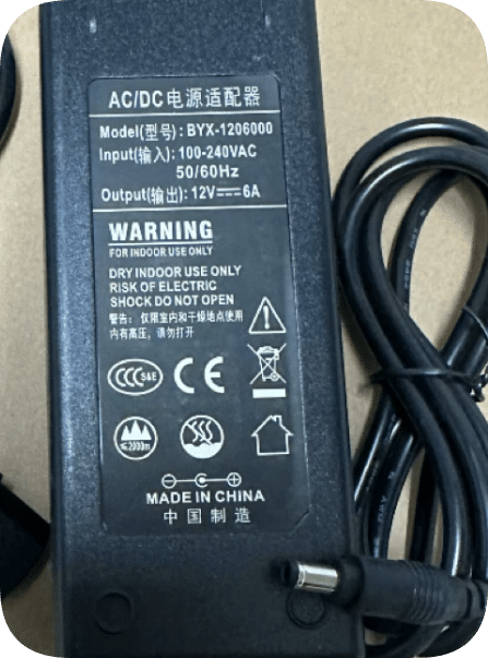 *Brand NEW*BYX-1206000 AC/DC Adapter 12V 6A 72W Power Supply Charger Transformer DC Barrel Connector Power Sup