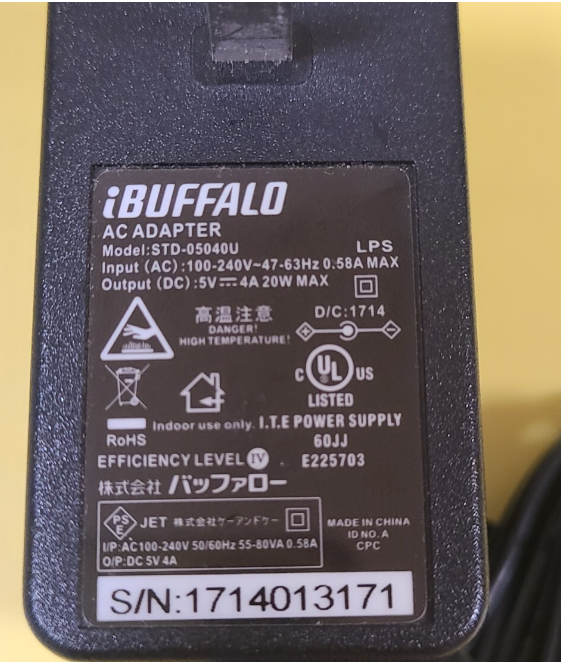 *Brand NEW* 5V 4A AC/DC ADAPTER BUFFALO STD-05040U Power Supply