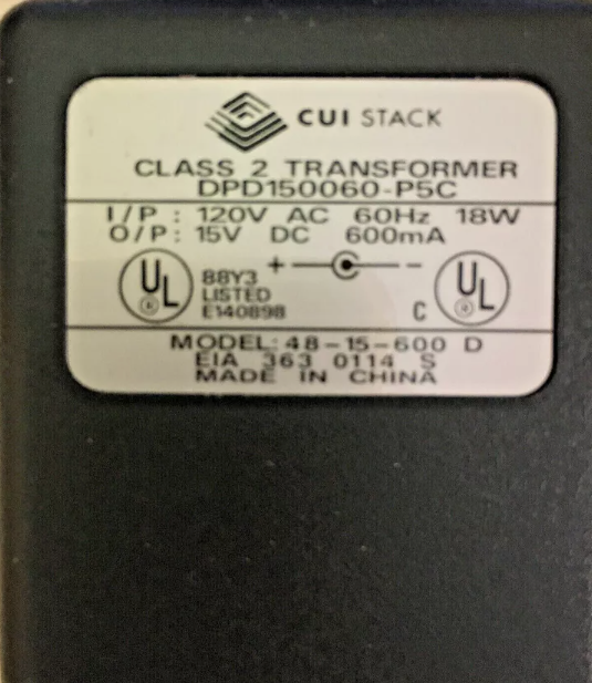 *Brand NEW*CUI Stack 18W 15 VAC 600 mA AC Adaptor Class 2 Transformer Model 48-15-600-P Power Supply