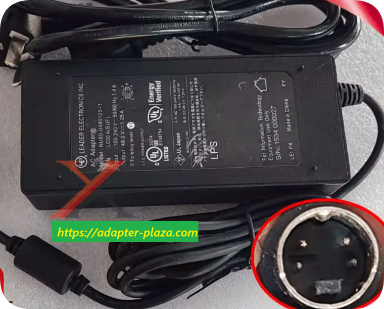 *Brand NEW*Delta Electronics 48V 1.25A Power Adapter NU60-U480125-I1 with Round Pin 4-Pin Plug Charging Cable